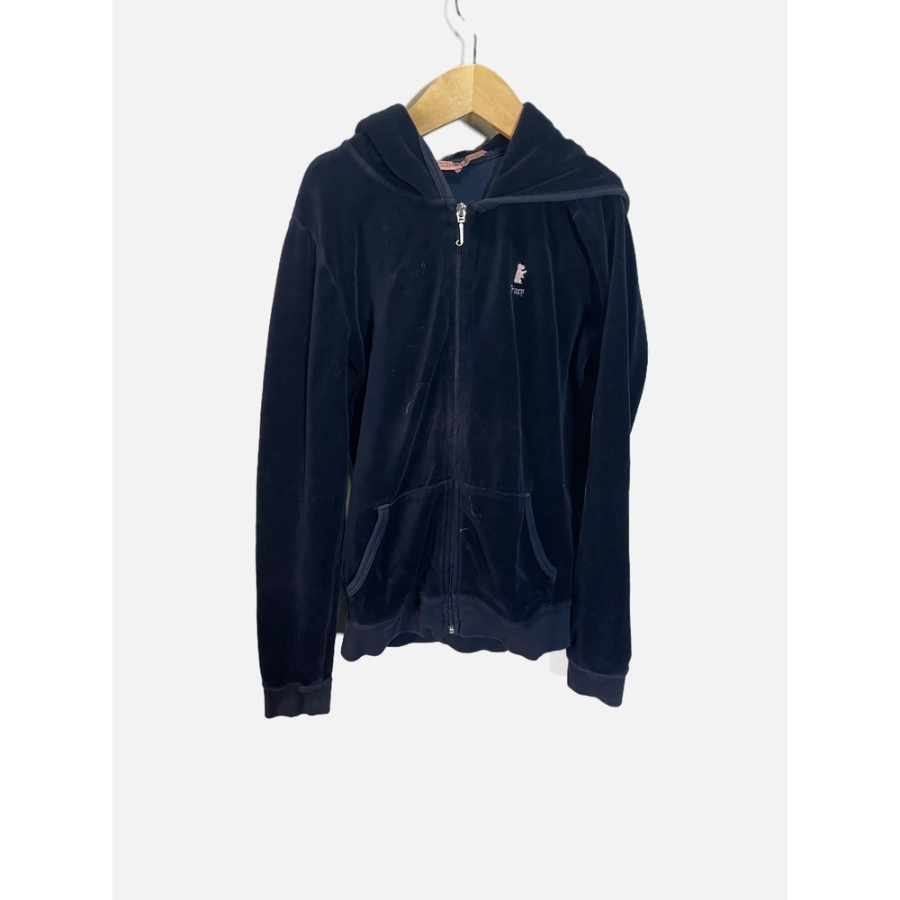 Juicy Couture Hoodie Kids 14 Navy Blue Velour Zip Up Y2K Scottie Logo Sweatshirt